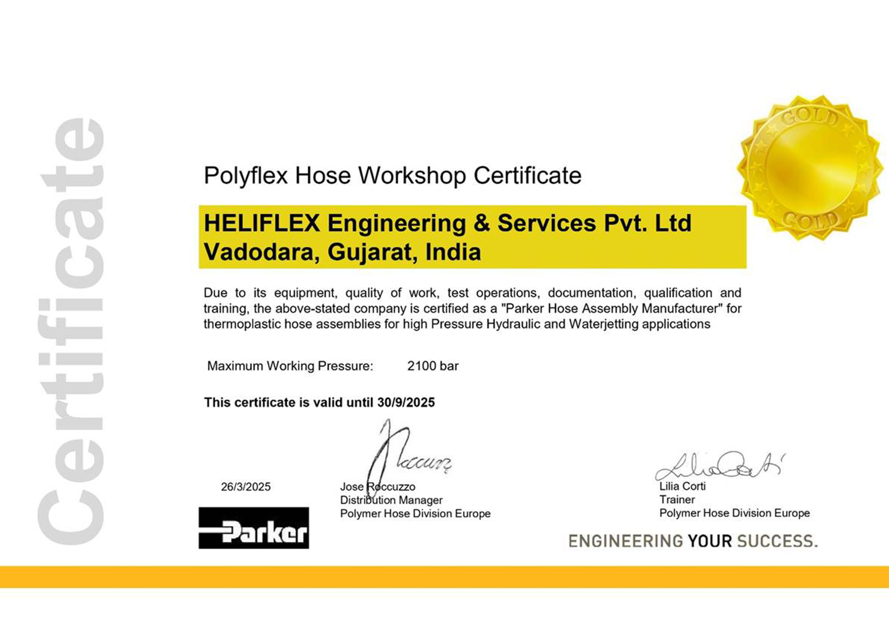 ingersoll rand certificate