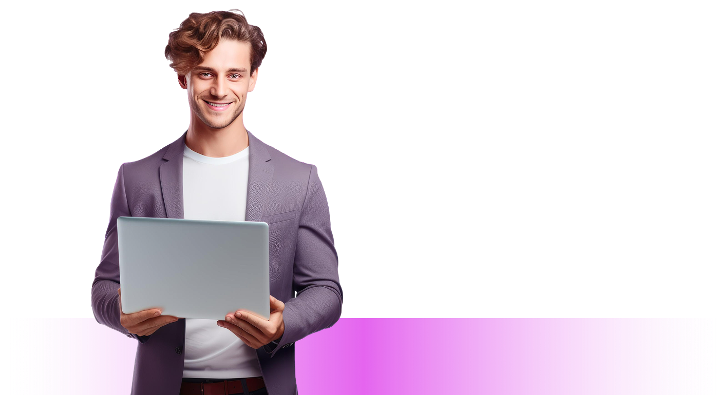 Professional man standing with laptop representing Martech solutions