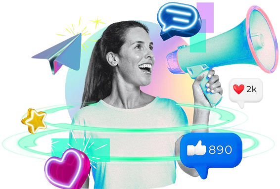 Woman holding megaphone symbolizing digital marketing and outreach